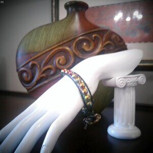 SIMPLY BLING Black Leather Bracelet with Colorful Metallic Look Beads  7 3/4"